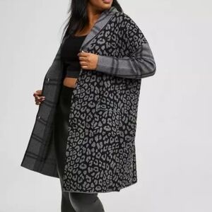 Torrid Luxe Cozy Plaid & Jacquard Coatigan Size: 1